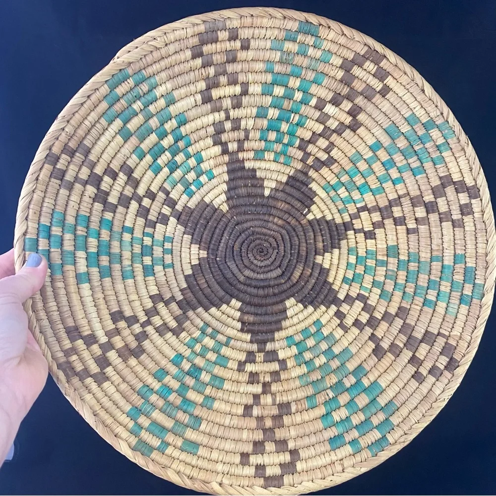 African Hand Woven Coiled Star Pattern Wall Basket 15” Diameter